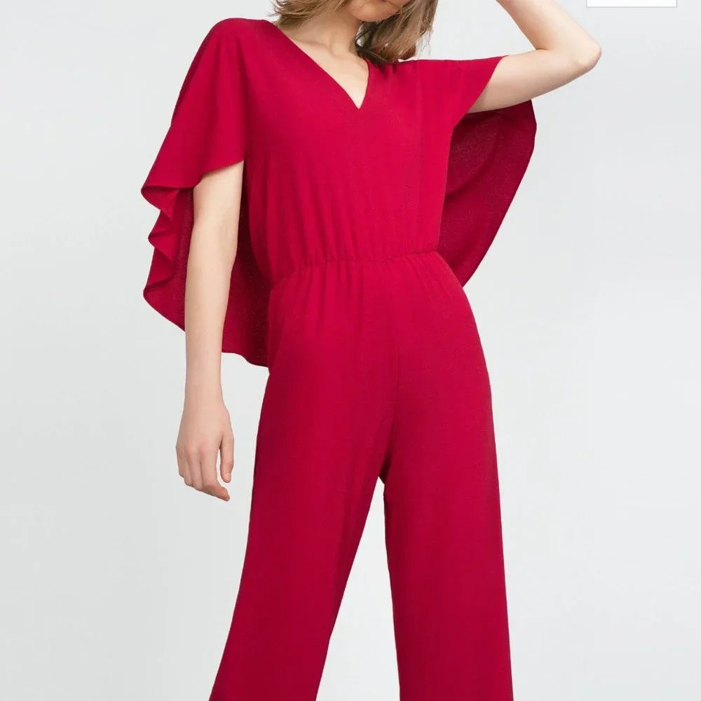 Zara Red Cape Jumpsuit - US XS - Picture 3 of 4